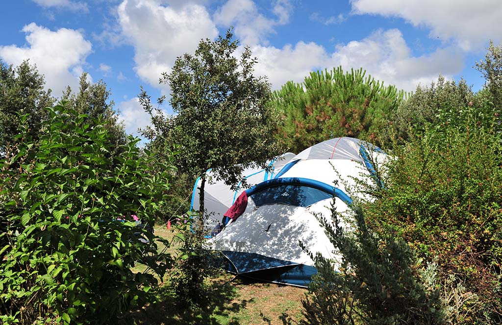 Large defined and shaded tent pitch at Parc de Bellevue campsite