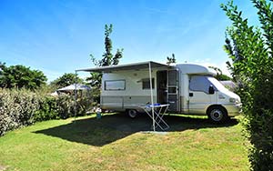Motorhome on its pitch at the Parc de Bellevue campsite near La Palmyre