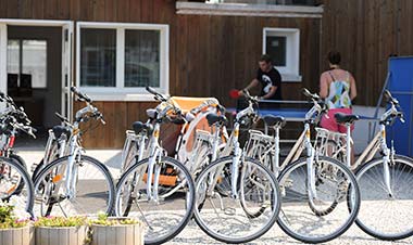 Bicycles in front of the grocery shop at the Bellevue campsite near La Palmyre