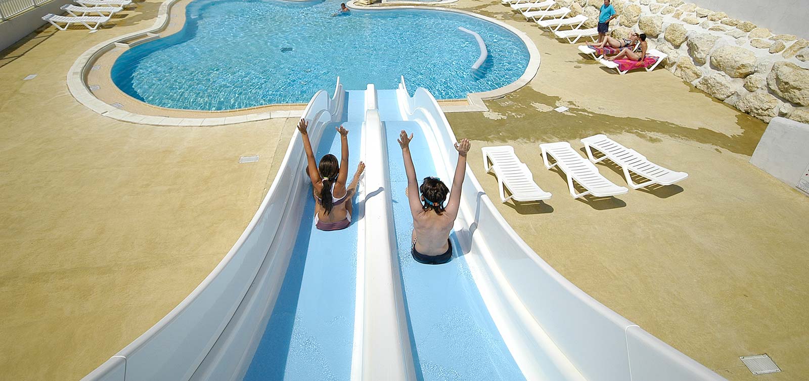 View of the waterslide at the campsite in Charente Maritime