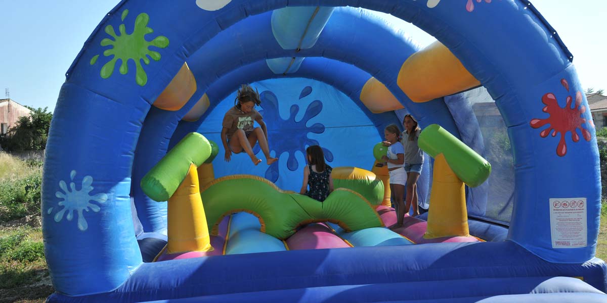 Inside the bouncy castle on the playground of the campsite in Arvert