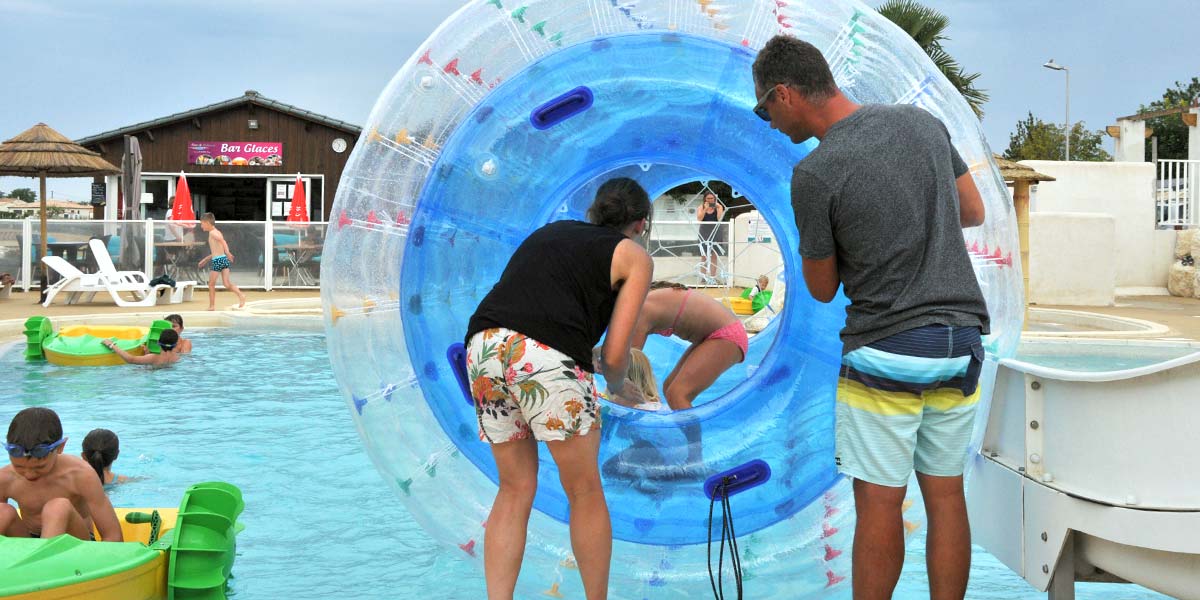 Waterball in the aquatic area of the campsite near La Palmyre